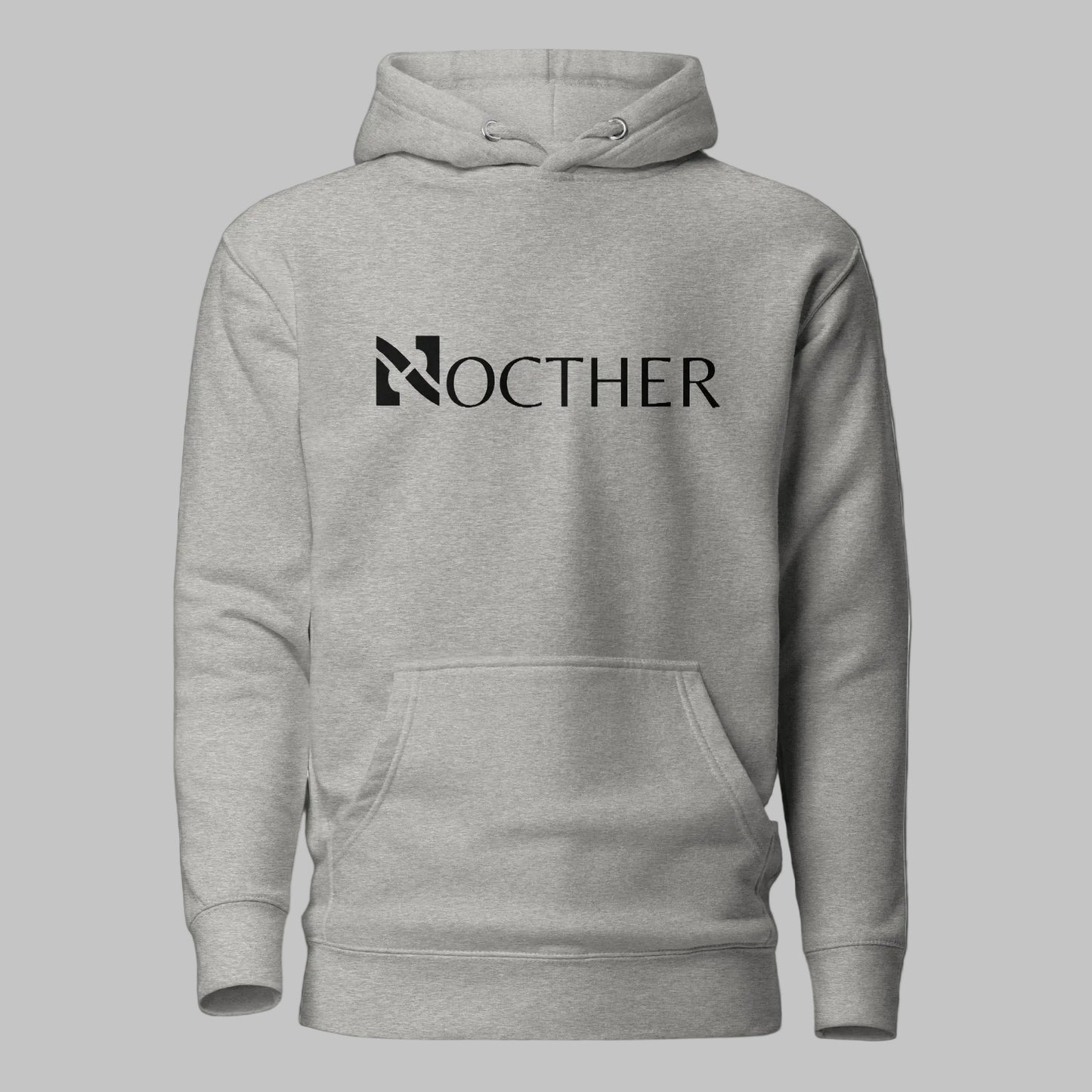 Gray hoodie with 'Nocther' logo on a black background